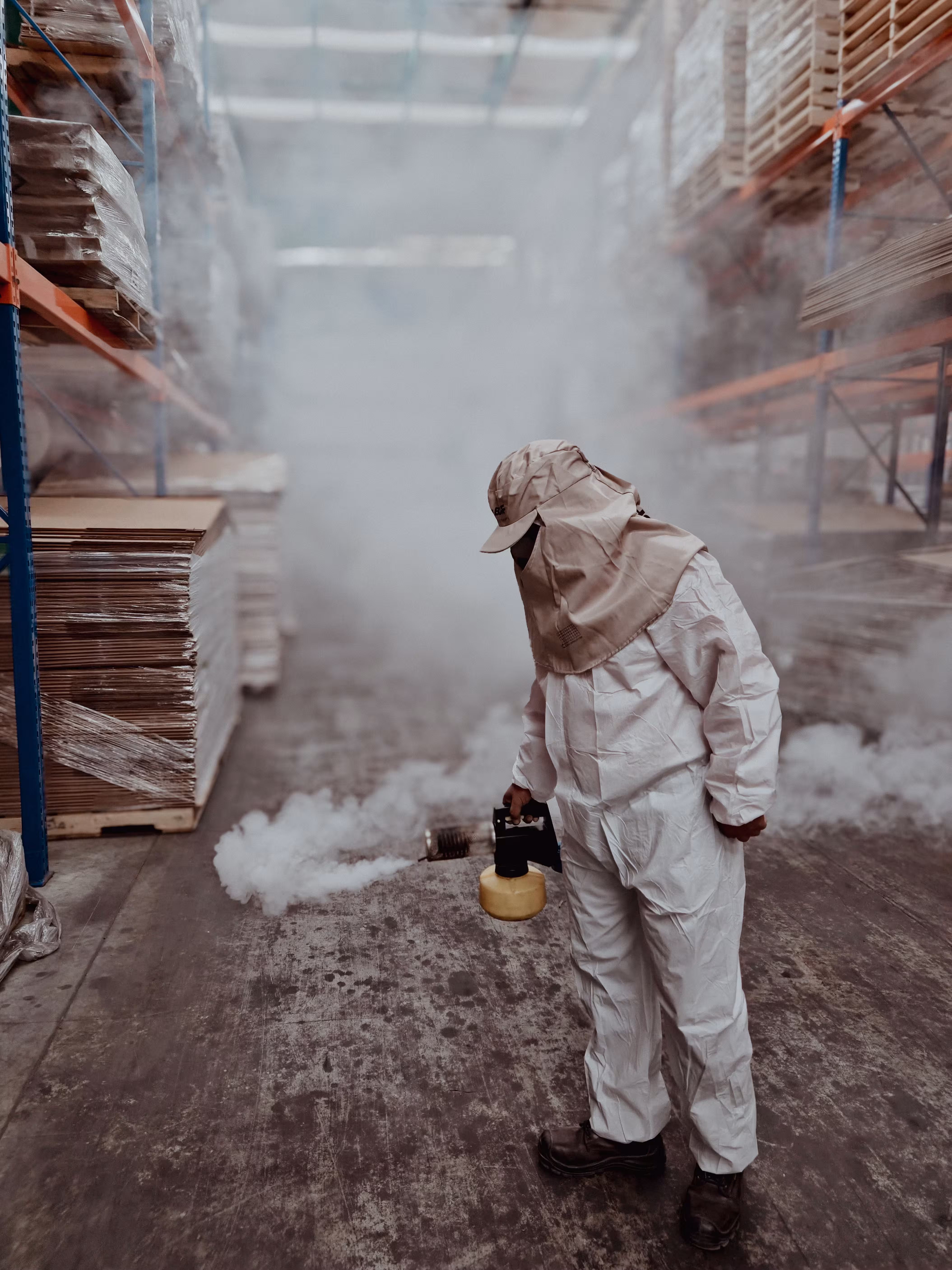 Professional pest control technician spraying